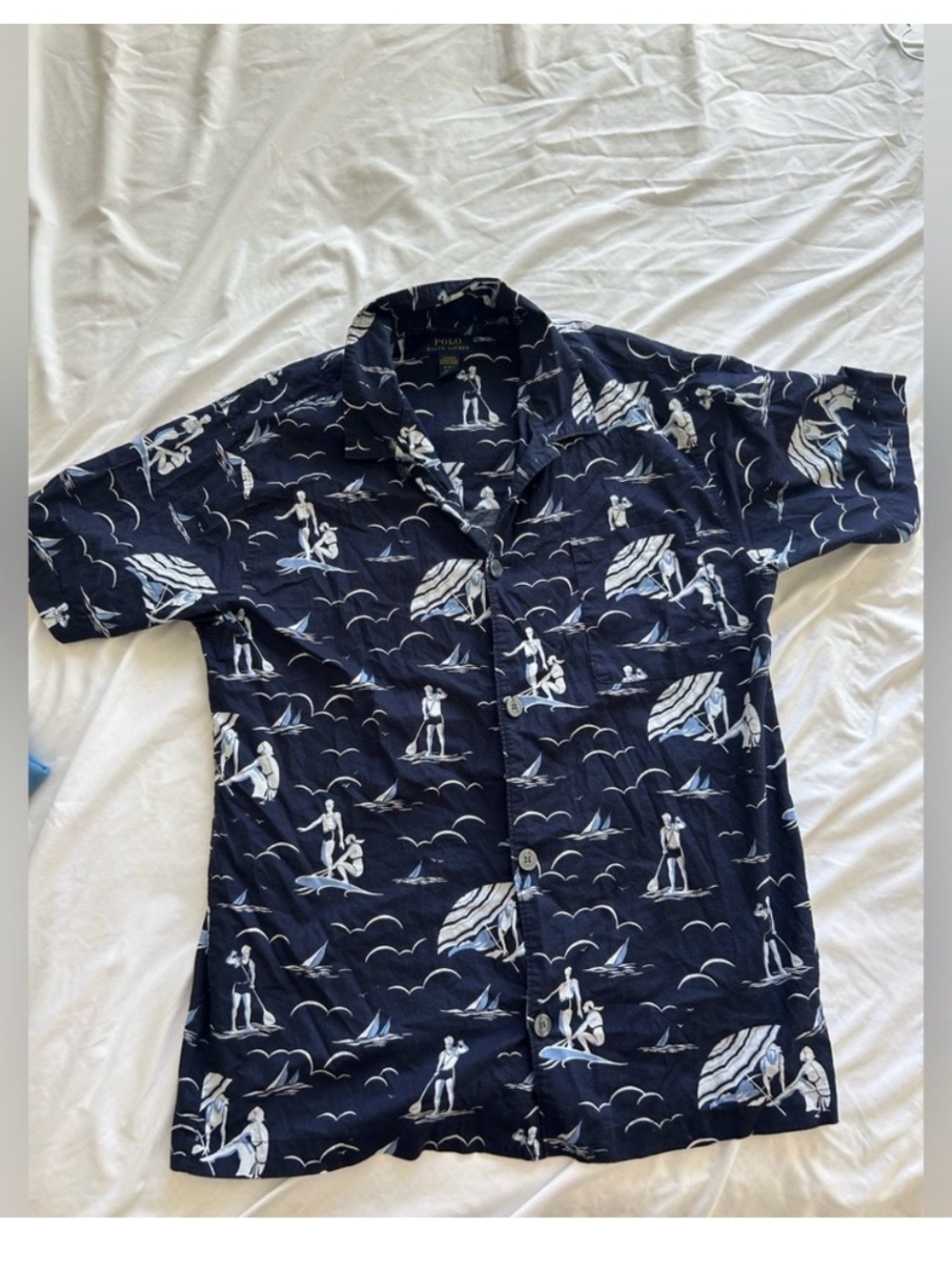 Ralph Lauren Men's Navy Blue Short-Sleeve Printed Shirt